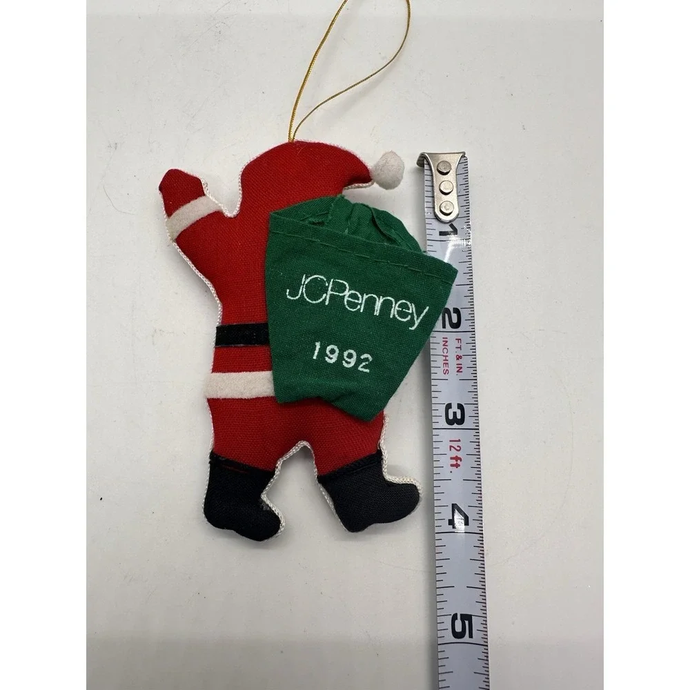 Lot of 2 Vintage JCPenney Santa Christmas Ornaments‎ Fabric 1992